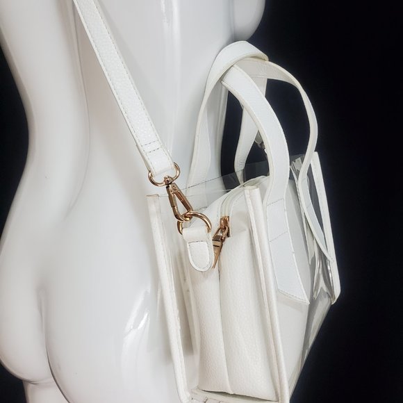 Urban Expressions clear Vinyl handbag W White vegan leather insert. - Picture 3 of 14